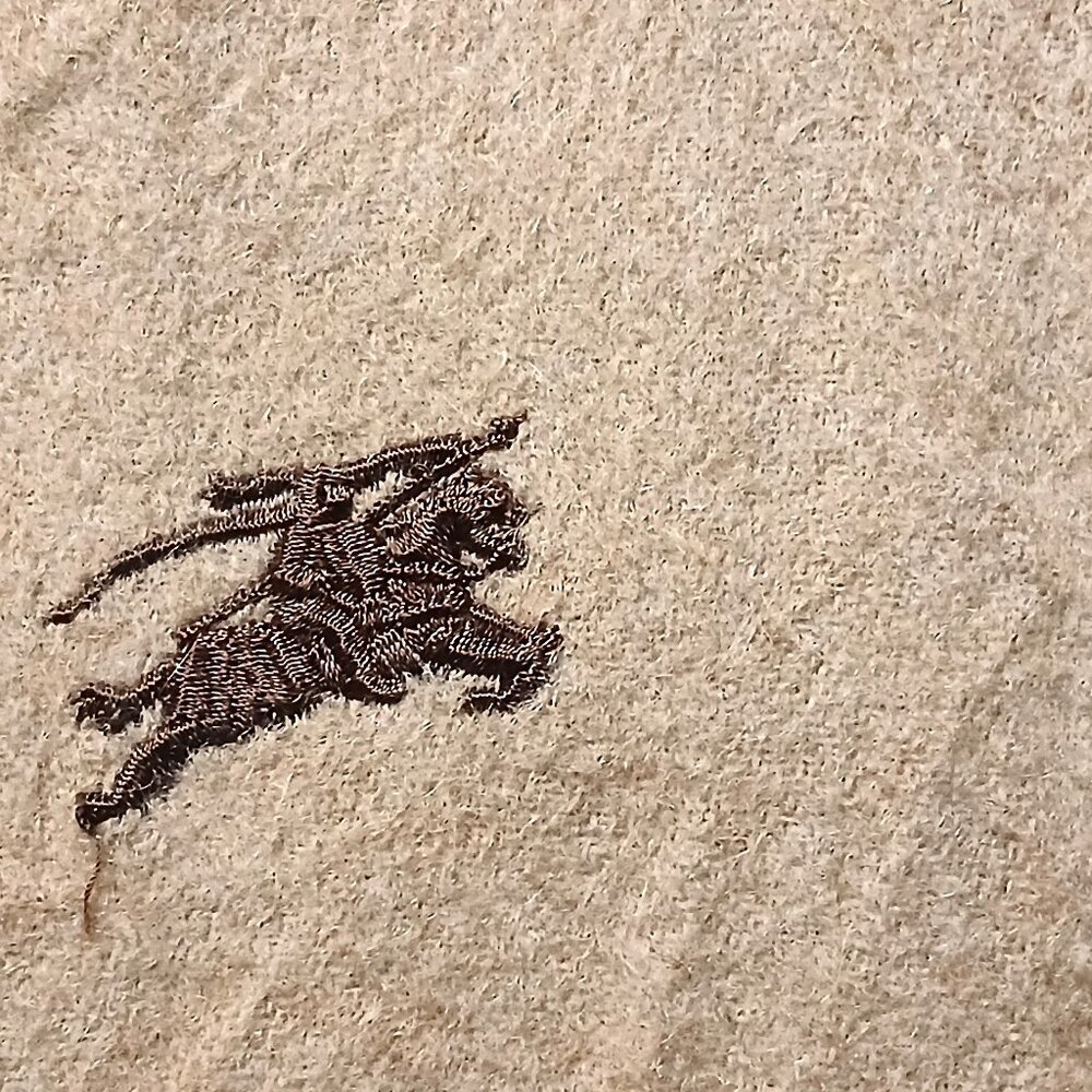 Luxury Vintage Tan Cashmere Burberry Scarf Embroidered Logo Fall Winter Scarves - Picture 4 of 6